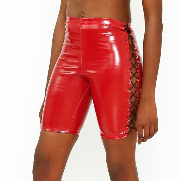 2 FOR 1 PVC Biker Shorts w/ Side Lace-up - Picture 3 of 14